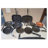 Large Assortment of Pans and Skillets - TFal, Farberware, and More