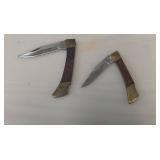 Pair of Wood and Brass Pocket Knives - One Mustang