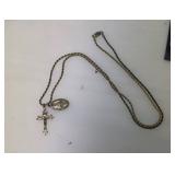 Vintage 925 Sterling Necklace with 2 Religious Pendants