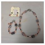 Rhodochrosite and 925 Sterling Necklace, Bracelet, and Earring Set
