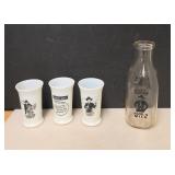 Vintage Hoppy Cassidy Milk Bottle and Glasses