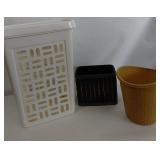 Laundry Basket and 2 Waste Baskets - 1 Wicker, 1 Vintage Plastic