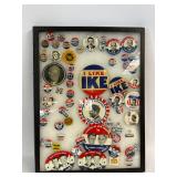 Vintage Presidential Political Campaign Button Shadow Box Display, Multi-Era Collection