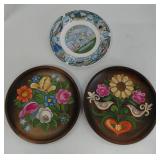 2 Vintage Hand Painted Decorative Plates - Folk Art, Scandinavian Style and 1 NY 1965 World