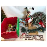 Christmas Holiday Decor Lot: Frosted Wreath, Plush Toys, Lights & PEACE Sign