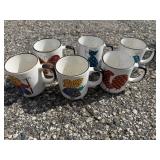 Vintage Otagiri Style Speckled Ceramic Mug Lot, Country Folk Art Designs Made in Japan