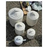 Vintage White Ceramic Relief Kitchen Canister Set