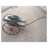 Antique Large Wooden Baby Doll Carriage Stroller Buggy Cloth Top