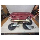 Vintage Red Plastic Tote w/ Swivel Mount Trailer Tongue Jack w/ Extra Wheels