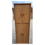 Tall Wooden Storage Cabinet: Two-Tier Double-Door Pantry Unit with Wood Finish