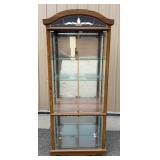 Oak Curio Cabinet: Large Glass Display Case with Etched Arch & Dual Section Shelving (2 of 2)