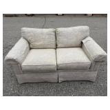 Rowe Furniture Upholstered Loveseat: Beige Textured Fabric Two-Seater Sofa with Skirt