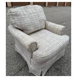 Rowe Furniture Plaid Upholstered Armchair: Beige Accent Club Chair with Skirt