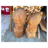Hand Carved African Style Wooden Bust Sculptures