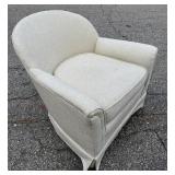 Upholstered Accent Armchair: Off-White Barrel Club Chair with Skirt