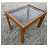 Oak and Glass Accent Table: Wooden End Table with Inset Glass Top