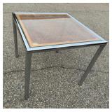Chrome Frame End Table: Mid-Century Style Glass Top Side Table with Woven Cane Insert