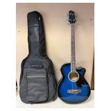 BC Acoustic-Electric Bass Guitar: Blue Sunburst 4-String Instrument with Gig Bag