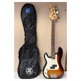 SX Guitar Standard Series Electric Bass: Sunburst 4-String Precision-Style Bass with Gig Bag