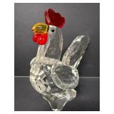 Lenox Faceted Crystal Rooster Figurine: Art Glass Farmhouse Decor with Red & Amber Accents