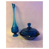 Swing Viking Vase and Covered Candy Dish - Cobalt Blue