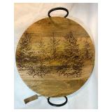 Large Mango Wood Tray with Handles, Lasered Tree Design, Handmade, Approx 20"