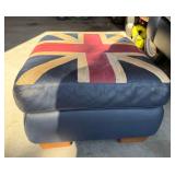 Custom Upcycled Black Leather Armchair & Ottoman - Hand-Painted British Union Jack Design - photo 3