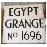 Vintage Egypt Grange No. 1696 Large Wooden Lodge Sign - Raised Black Lettering