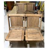 Antique Heywood-Wakefield Wooden Ship Chairs - Nautical Folding Double Seat - Set of 3 Pairs