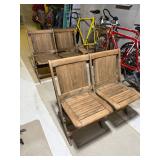 Antique Heywood-Wakefield Wooden Ship Chairs - Nautical Folding Double Seat - Set of 3 Pairs - photo