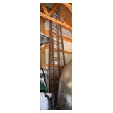 Vintage 32-Foot Wooden Extension Ladder - Rustic Farmhouse & Industrial Decor