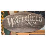 Large Rustic Hand-Painted Waterfield Farm Oval Wooden Sign - Folk Art Farmhouse Decor