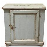 Antique Primitive Farmhouse Wooden Cabinet - Sage Green Paint & Single Paneled Door