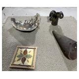 Four-Piece Studio Art Pottery Collection - Abstract Sculptures, Ceramic Bowl & Decorative Tile