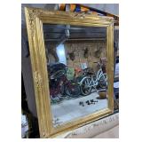 Large Ornate Gold Gilt-Style Wall Mirror with Beveled Glass & Floral Baroque Detailing