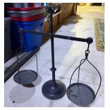 Vintage Cast Iron Two-Pan Balance Scale with Decorative Bird Finial - Black Metal