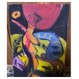 Original Signed S.D. Abstract Expressionist Painting on Canvas - Colorful Modern Art