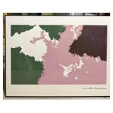Large Signed Abstract Art Print - Pink, Forest Green & Burgundy - Framed Gallery Display