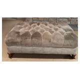 Lee Industries Oversized Green Suede Leather Ottoman - Deep Button Tufting & Casters