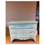 Vintage Solid Wood Three-Drawer Dresser - Light Blue Painted Finish & Glass Pulls