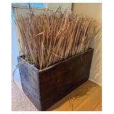 Large Rustic Wooden Planter Box with Tall Decorative Grasses - Farmhouse & Country Decor
