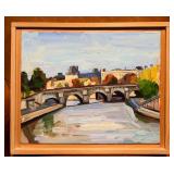 Rick Beerhorst Signed 2020 Original Painting - Arched Stone Bridge & River Cityscape