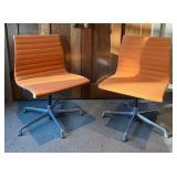 Pair of Vintage Herman Miller Eames-Style Aluminum Group Swivel Chairs - Orange Upholstery