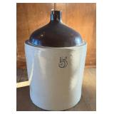 Antique 5-Gallon Stoneware Jug - Cobalt Blue Number 5, Brown Albany-Style Glazed Shoulder