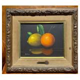 Antonio Gusini Signed Original Oil Painting - Lemon & Orange Still Life - Ornate Frame