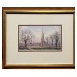 Framed Tilbrook English Village Church Watercolor - D.C. Barnes Delt., Dated 1864
