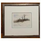 Signed Bernhardt Original Watercolor Painting - Serene Winter Landscape - Framed