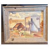 E. Reyes Signed Folk Art Painting - Railey-Milam Industrial Scene - Rustic Wood Frame