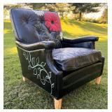 Custom Upcycled Black Accent Chair with Hand-Painted Floral Artwork - One-of-a-Kind
