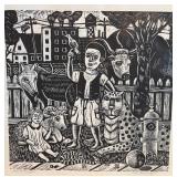 Rick Beerhorst Signed Peaceable Kingdom Original Black & White Woodcut Print